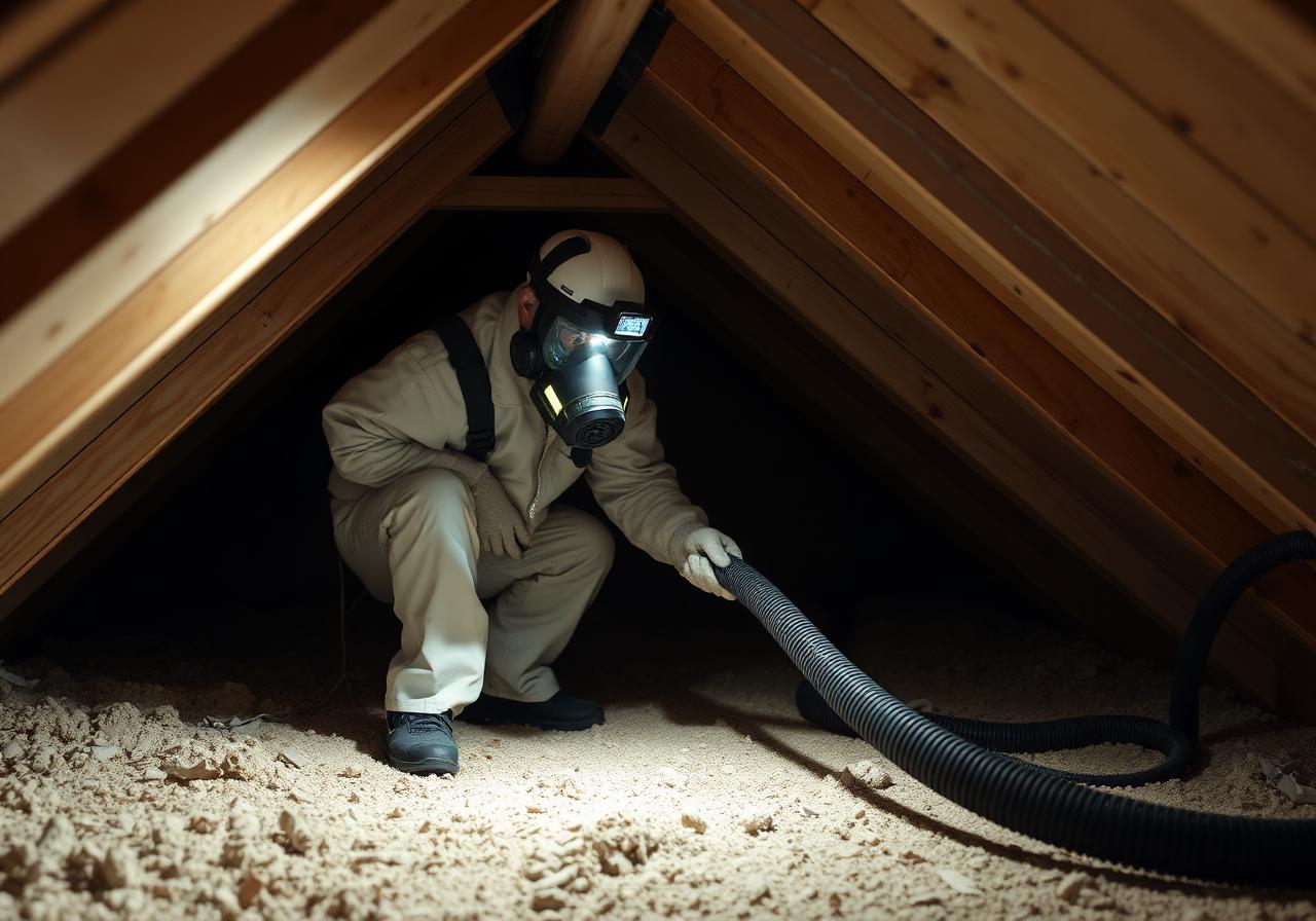 AttiCal technician performing professional attic cleaning in a Bay Area home.