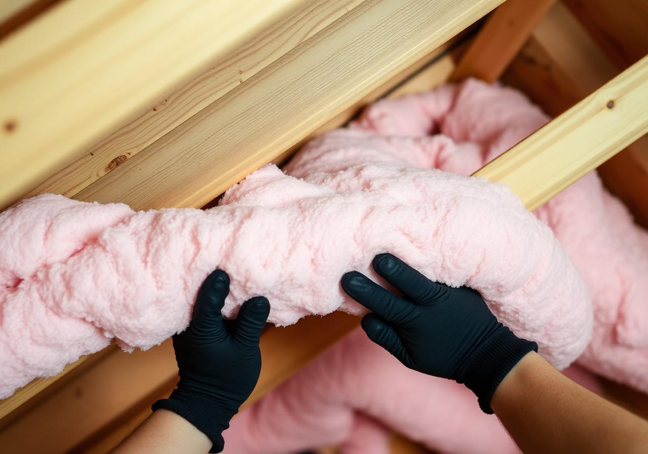 Fresh batt insulation installed in a residential attic by AttiCal in Fremont, CA.